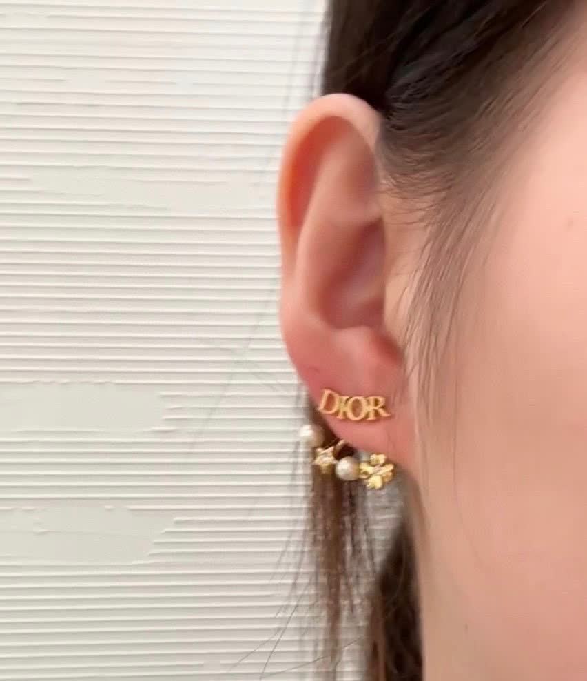 Dior Silver Tone Pearl and Crystal Earrings