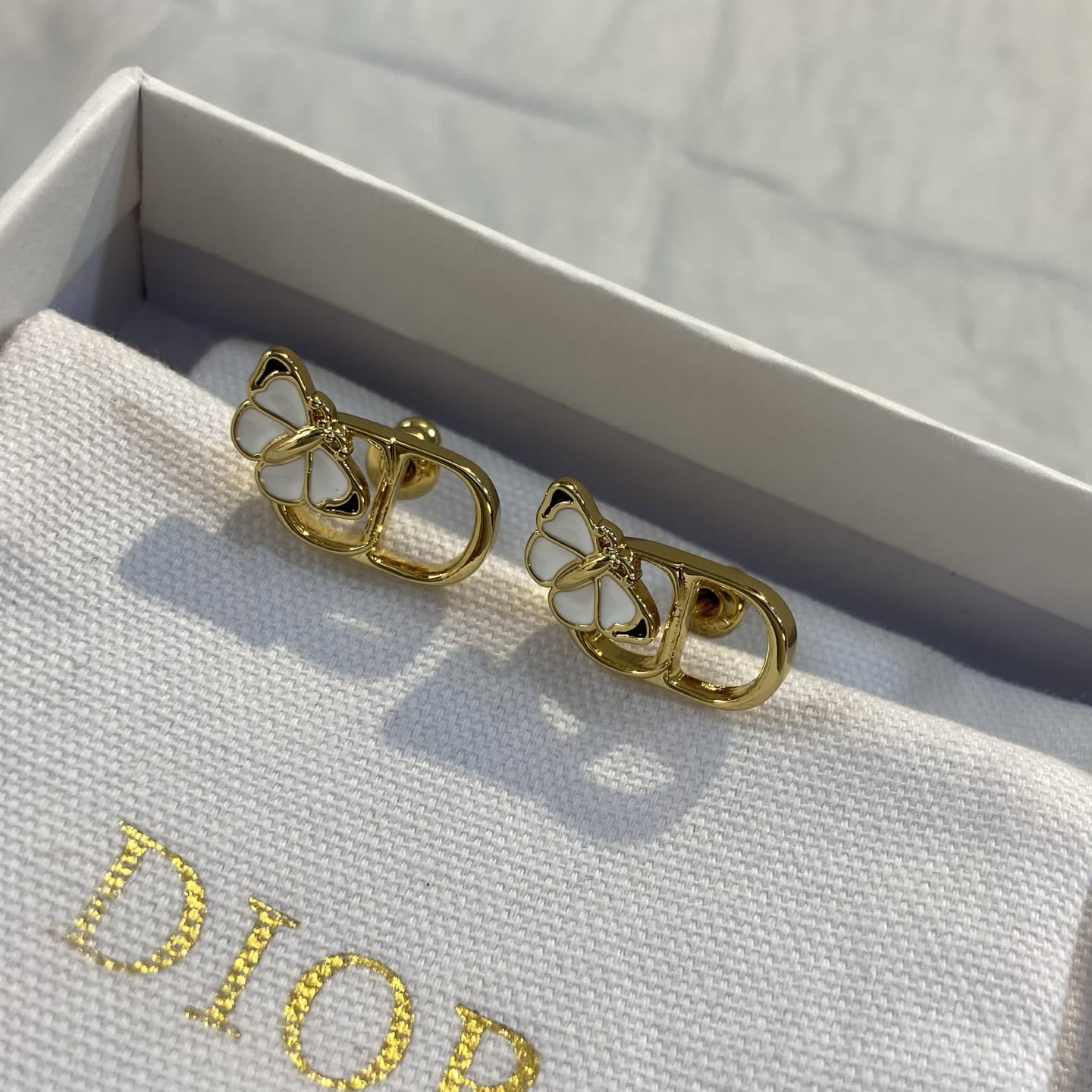 Dior Gold Tone Butterfly Stud Earrings