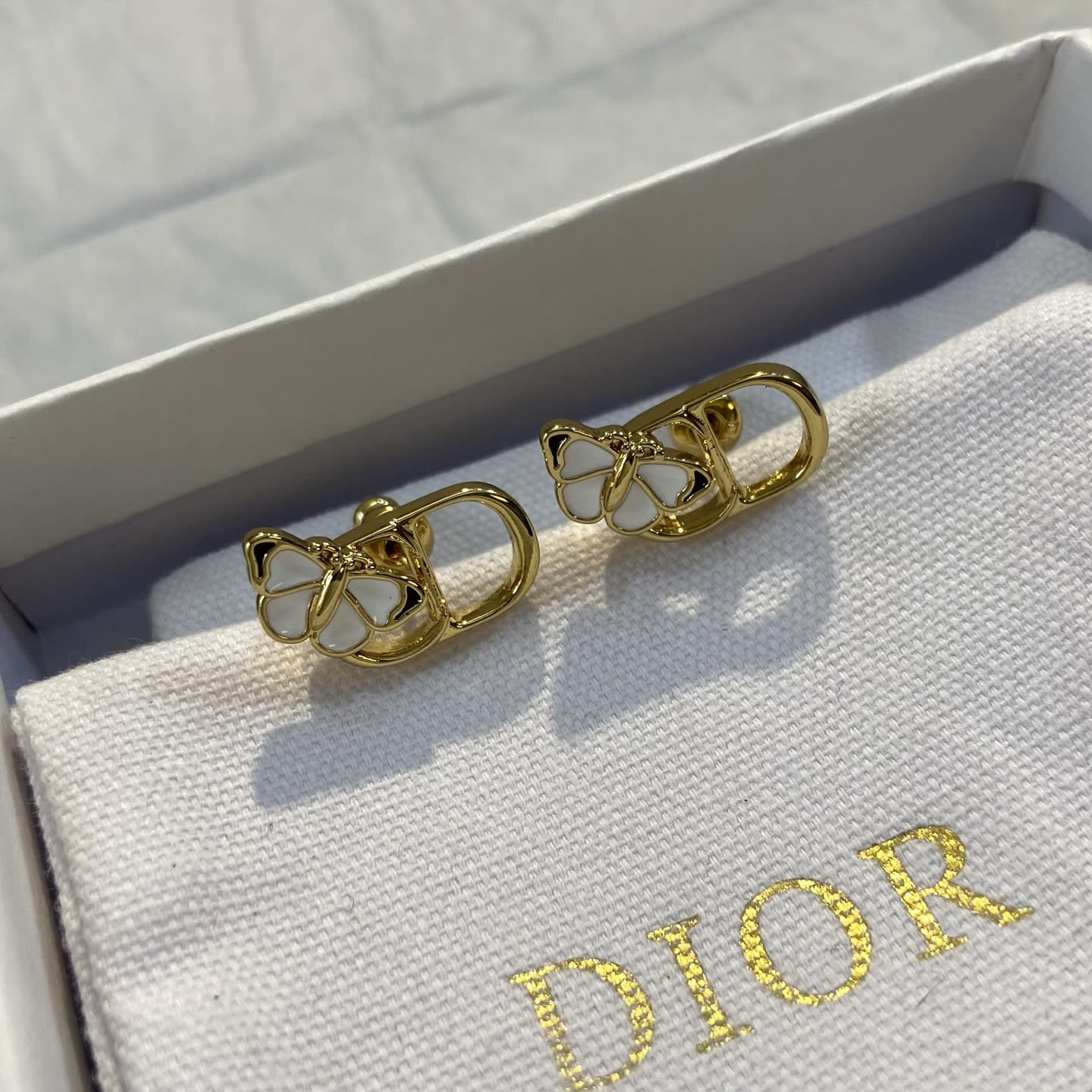 Dior Gold Tone Butterfly Stud Earrings