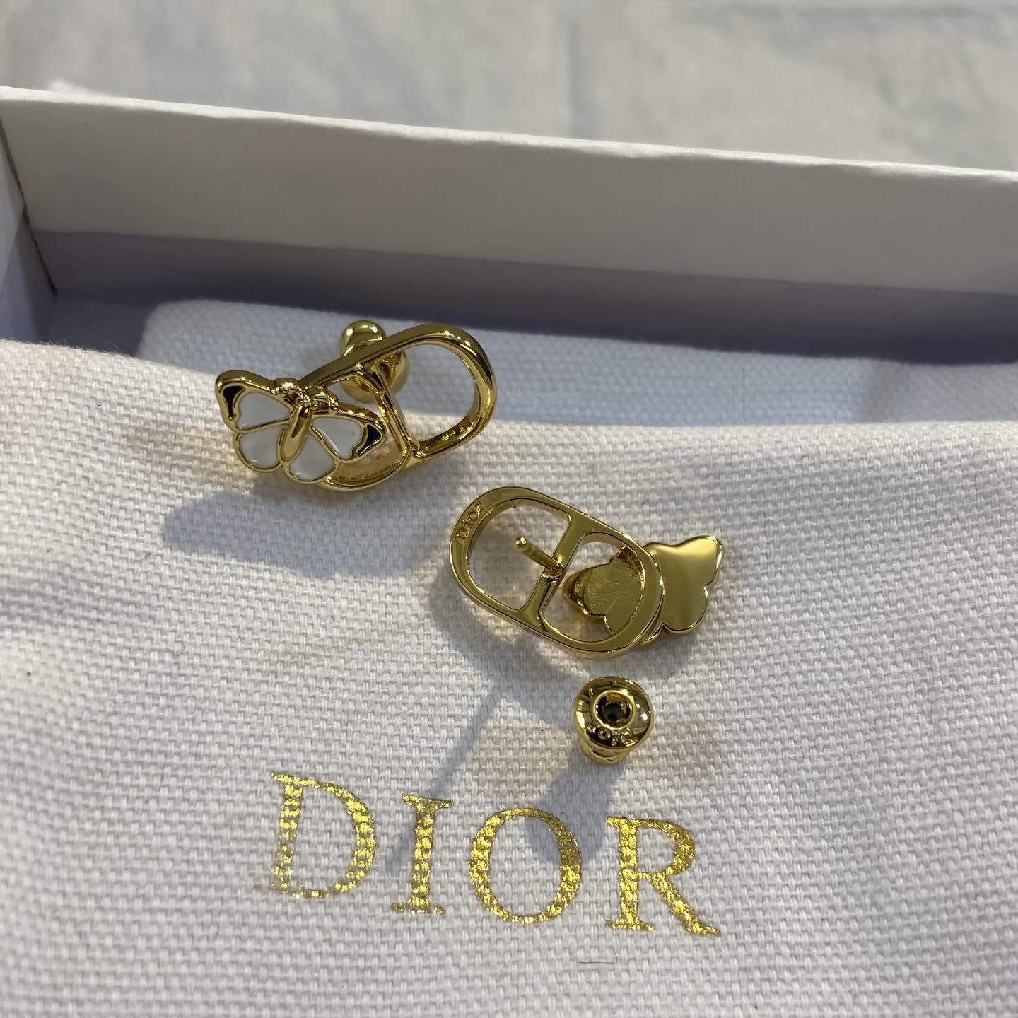 Dior Gold Tone Butterfly Stud Earrings