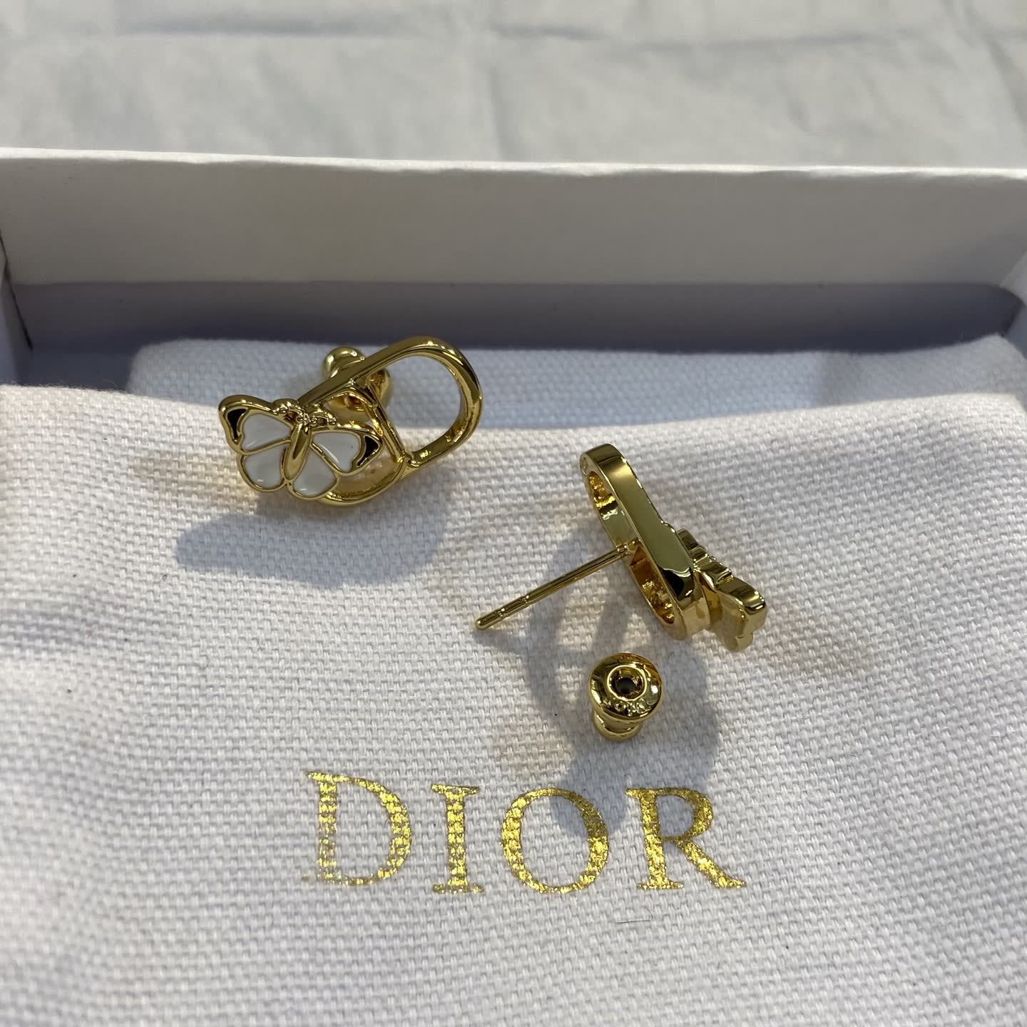 Dior Gold Tone Butterfly Stud Earrings