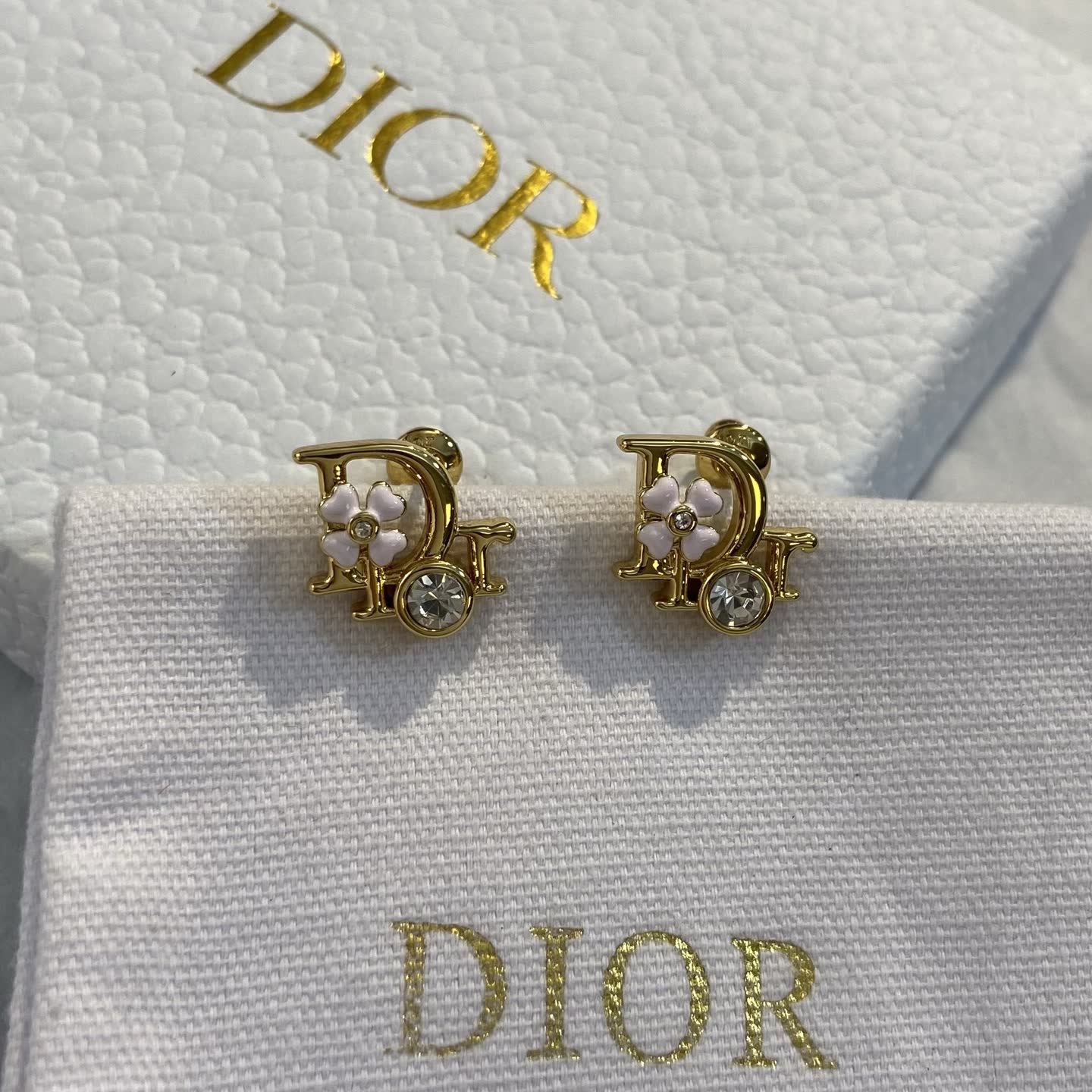 Dior Gold Tone Crystal Flower Earrings Dior Gold Tone Crystal Flower Earrings