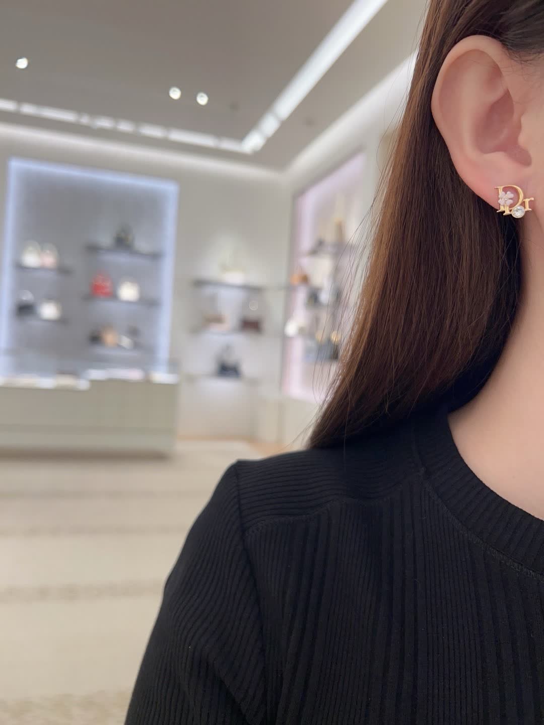 Dior Gold Tone Crystal Flower Earrings