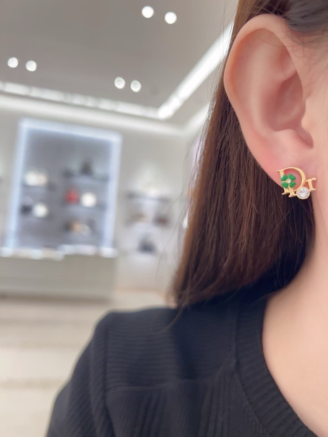 Dior Gold Tone Crystal Flower Earrings