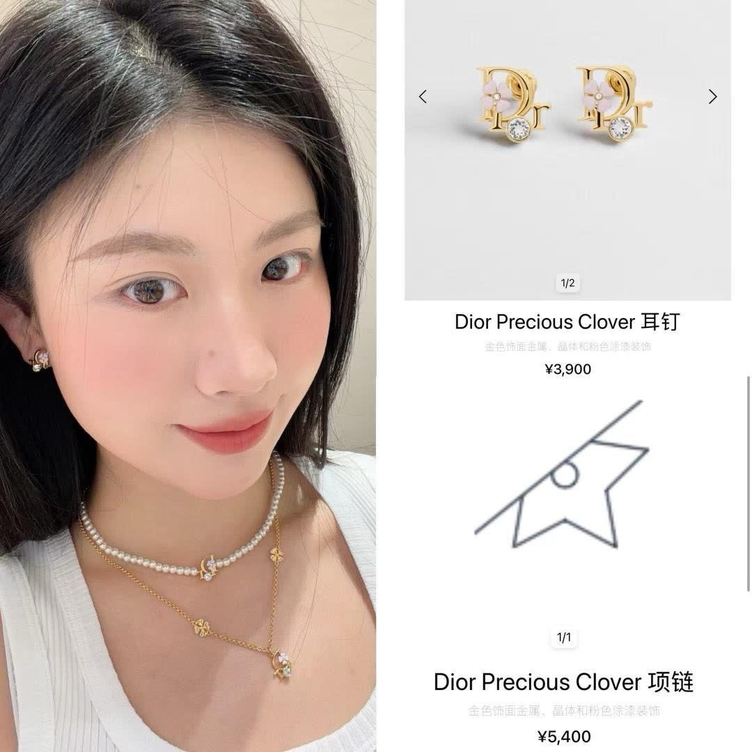Dior Gold Tone Crystal Flower Earrings
