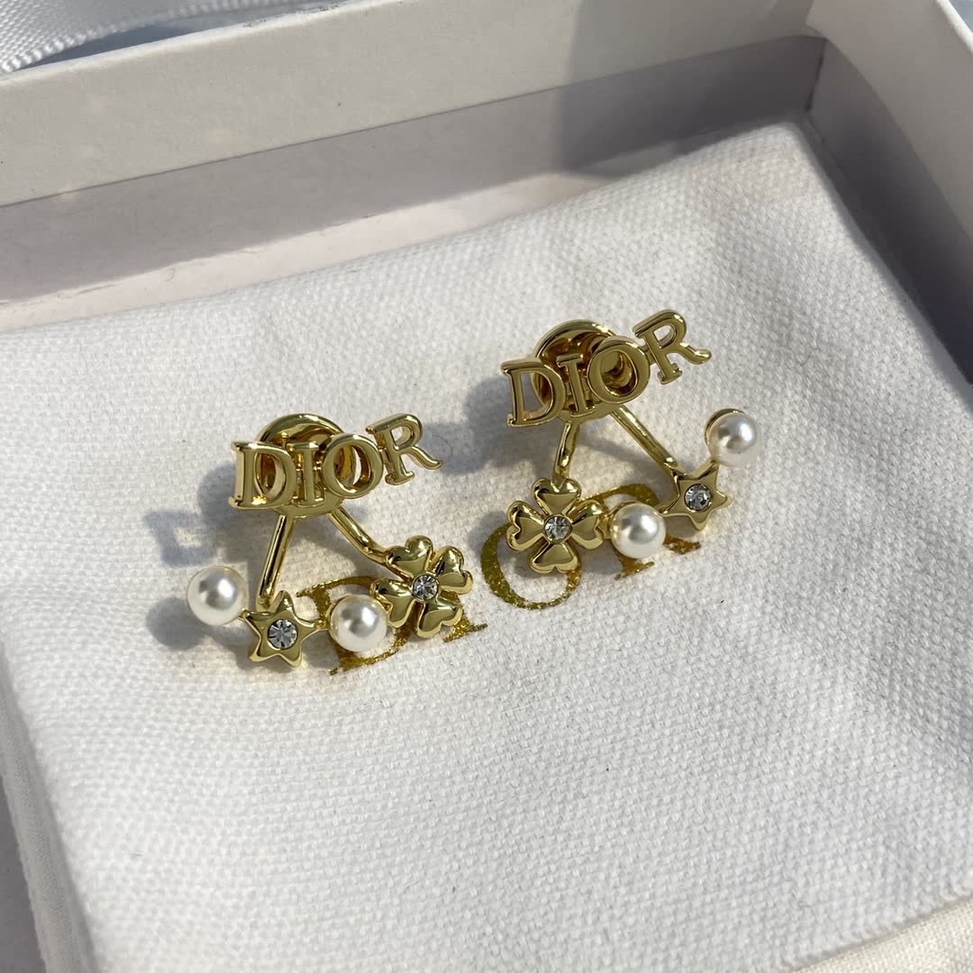 Dior Gold-Tone Pearl and Crystal Earrings