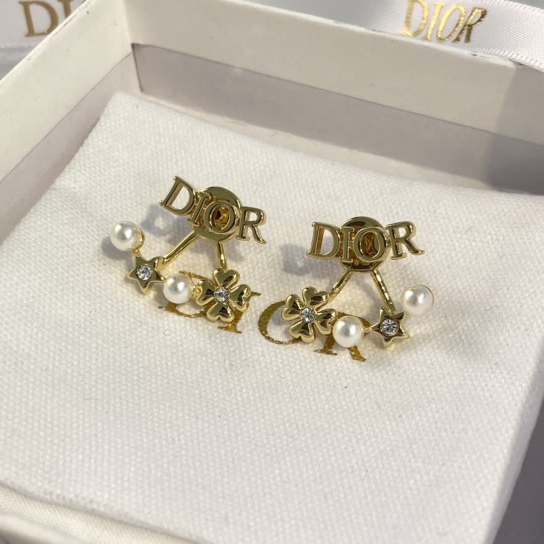 Dior Gold-Tone Pearl and Crystal Earrings
