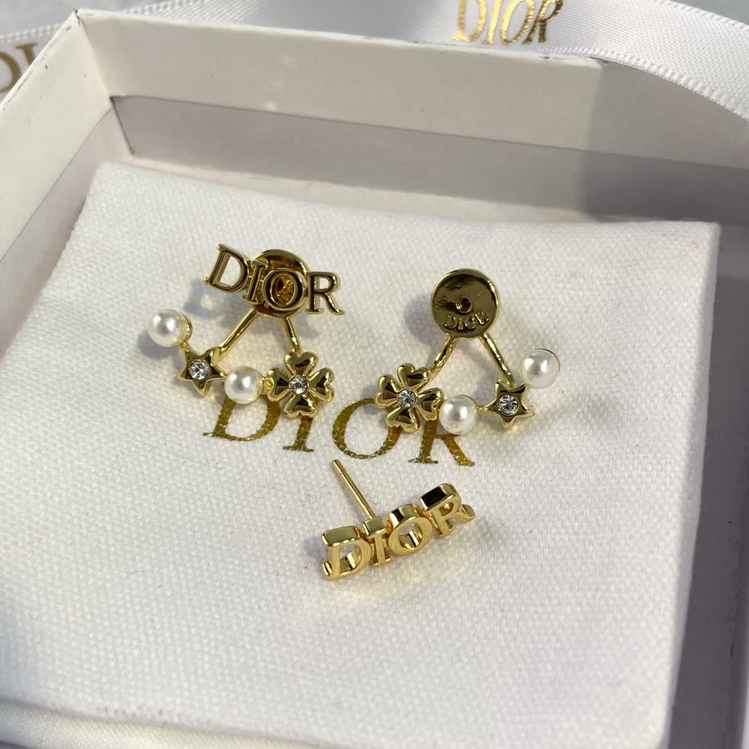 Dior Gold-Tone Pearl and Crystal Earrings