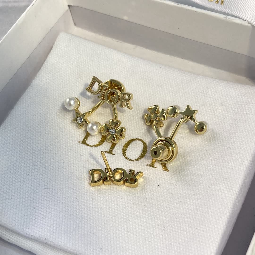 Dior Gold-Tone Pearl and Crystal Earrings