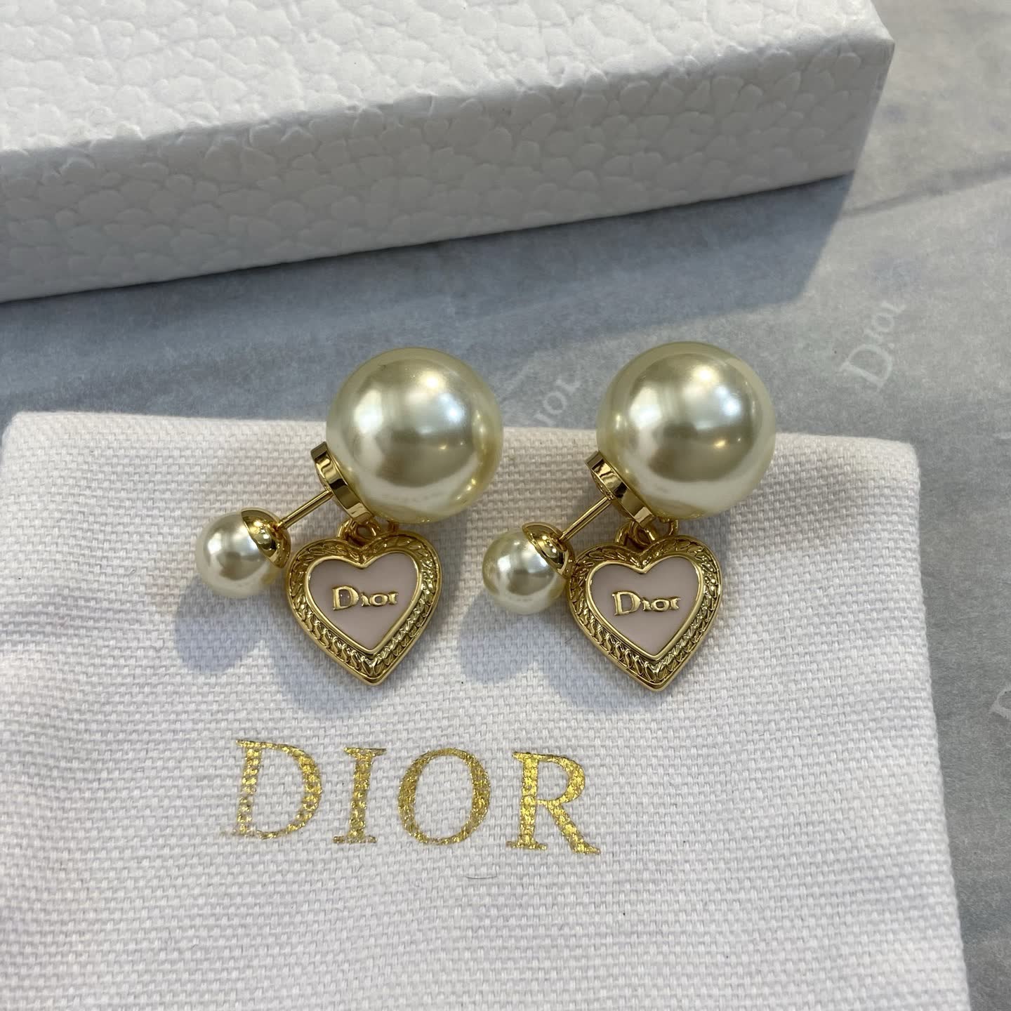 Dior Gold Pearl and Heart Earrings Dior Gold Pearl and Heart Earrings