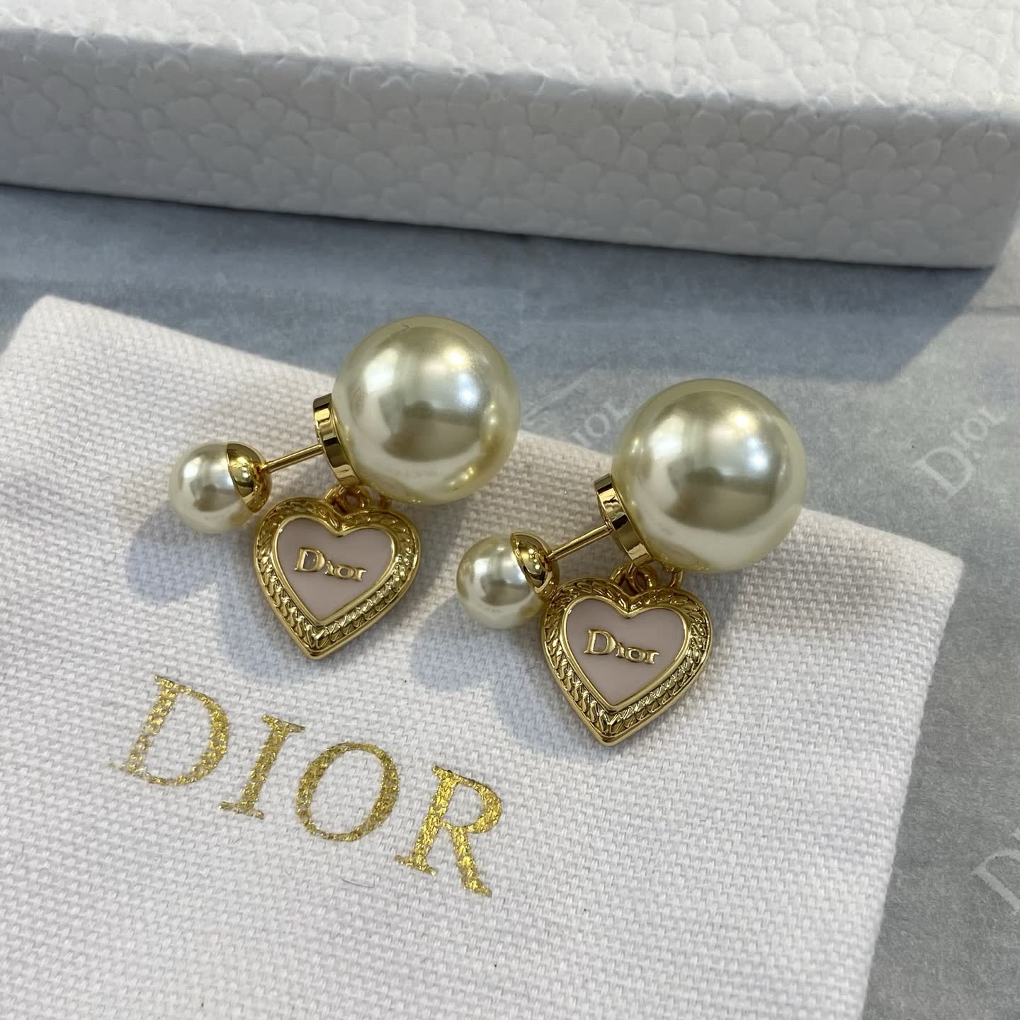 Dior Gold Pearl and Heart Earrings