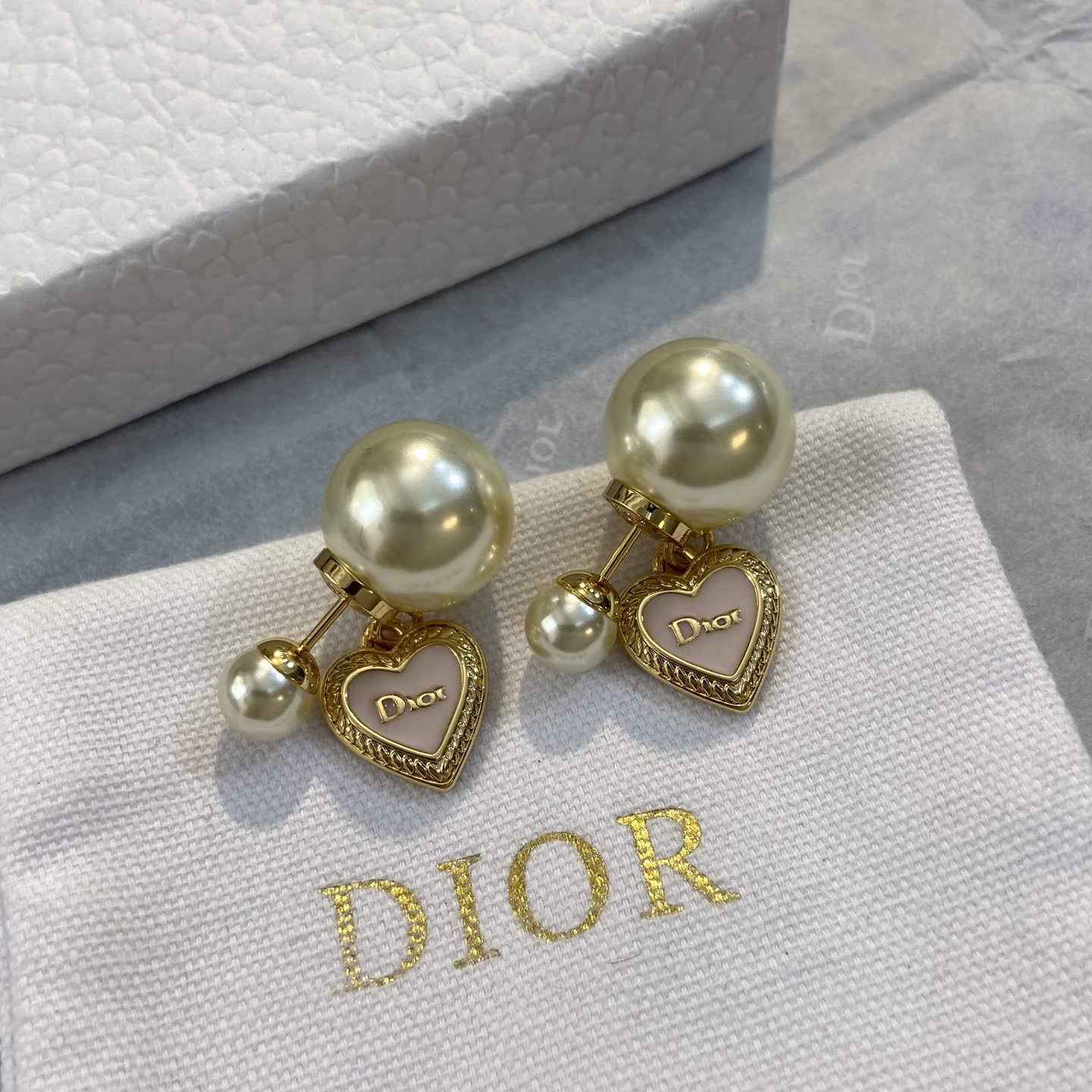 Dior Gold Pearl and Heart Earrings
