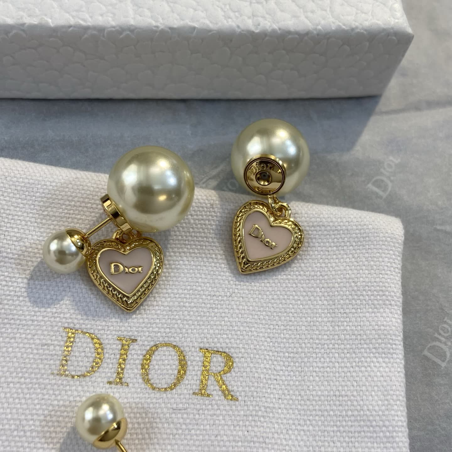 Dior Gold Pearl and Heart Earrings