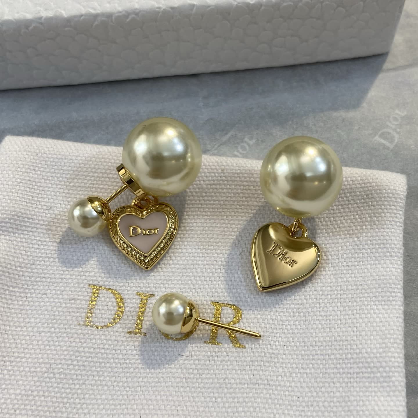 Dior Gold Pearl and Heart Earrings
