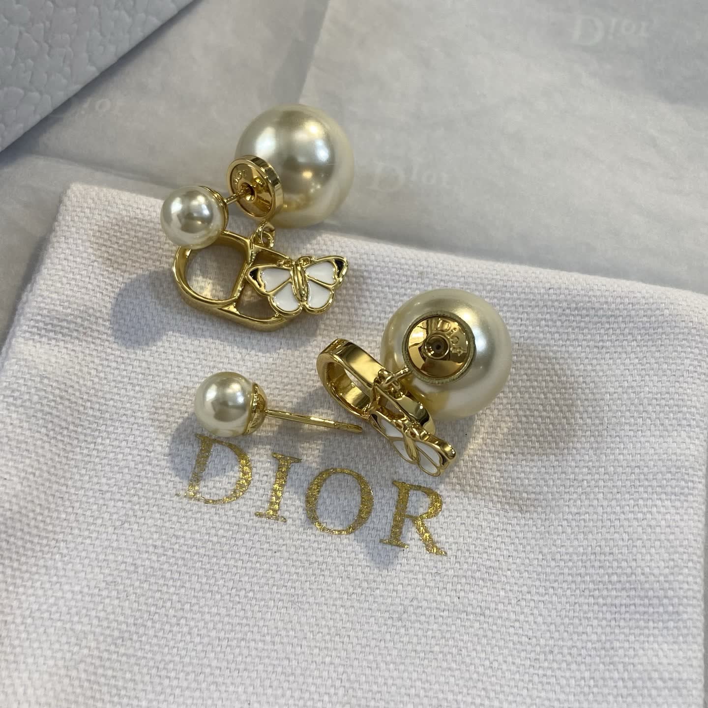 Dior Gold Tone Pearl Butterfly Clip-on Earrings