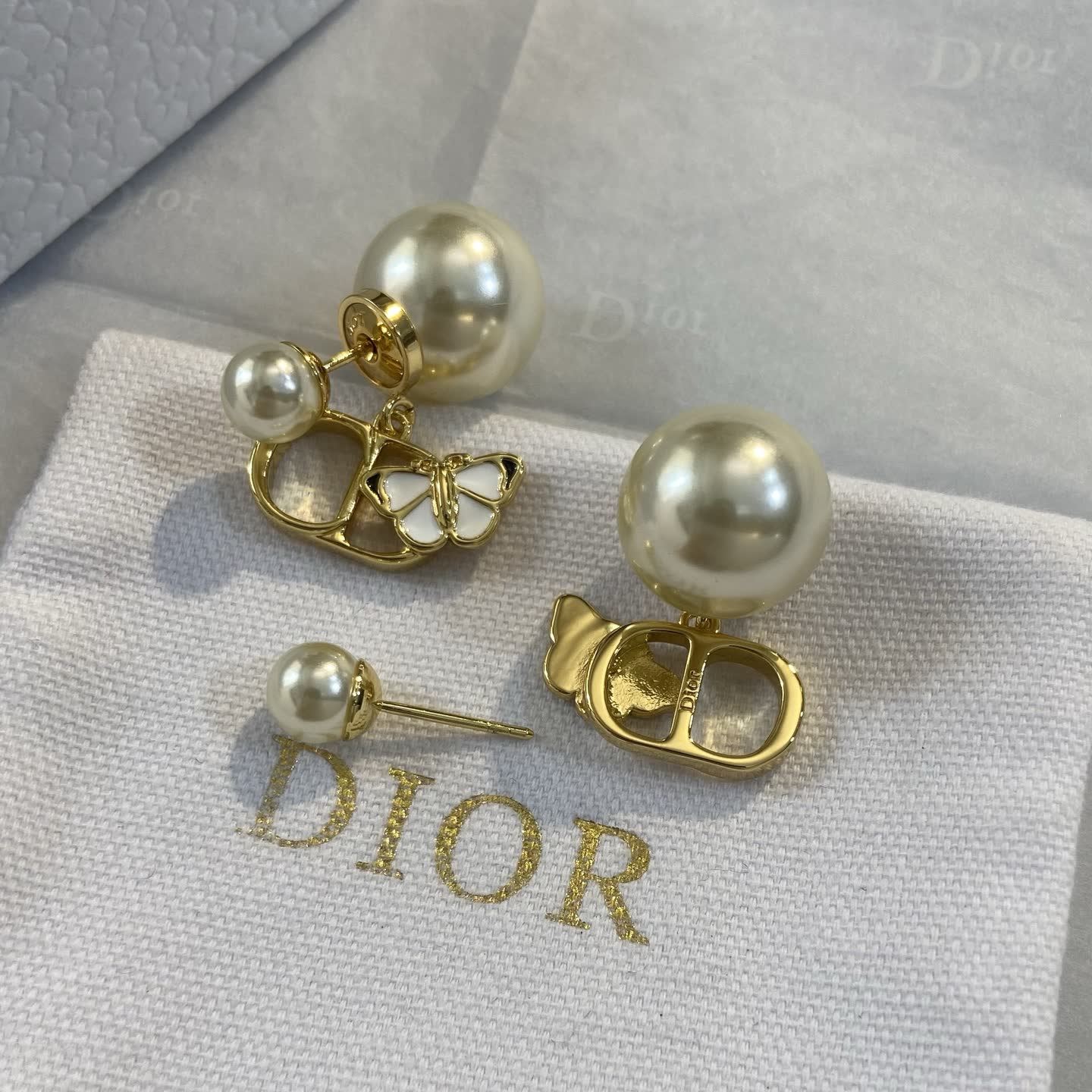 Dior Gold Tone Pearl Butterfly Clip-on Earrings