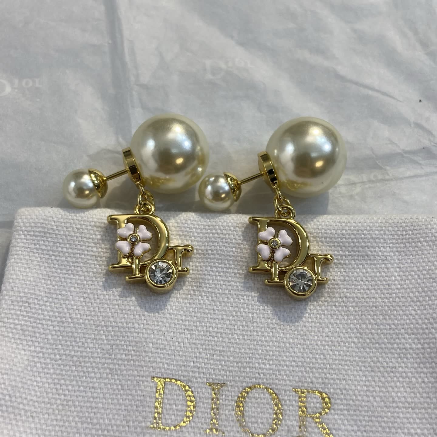 Dior Gold Pearl and Crystal Earrings Dior Gold Pearl and Crystal Earrings