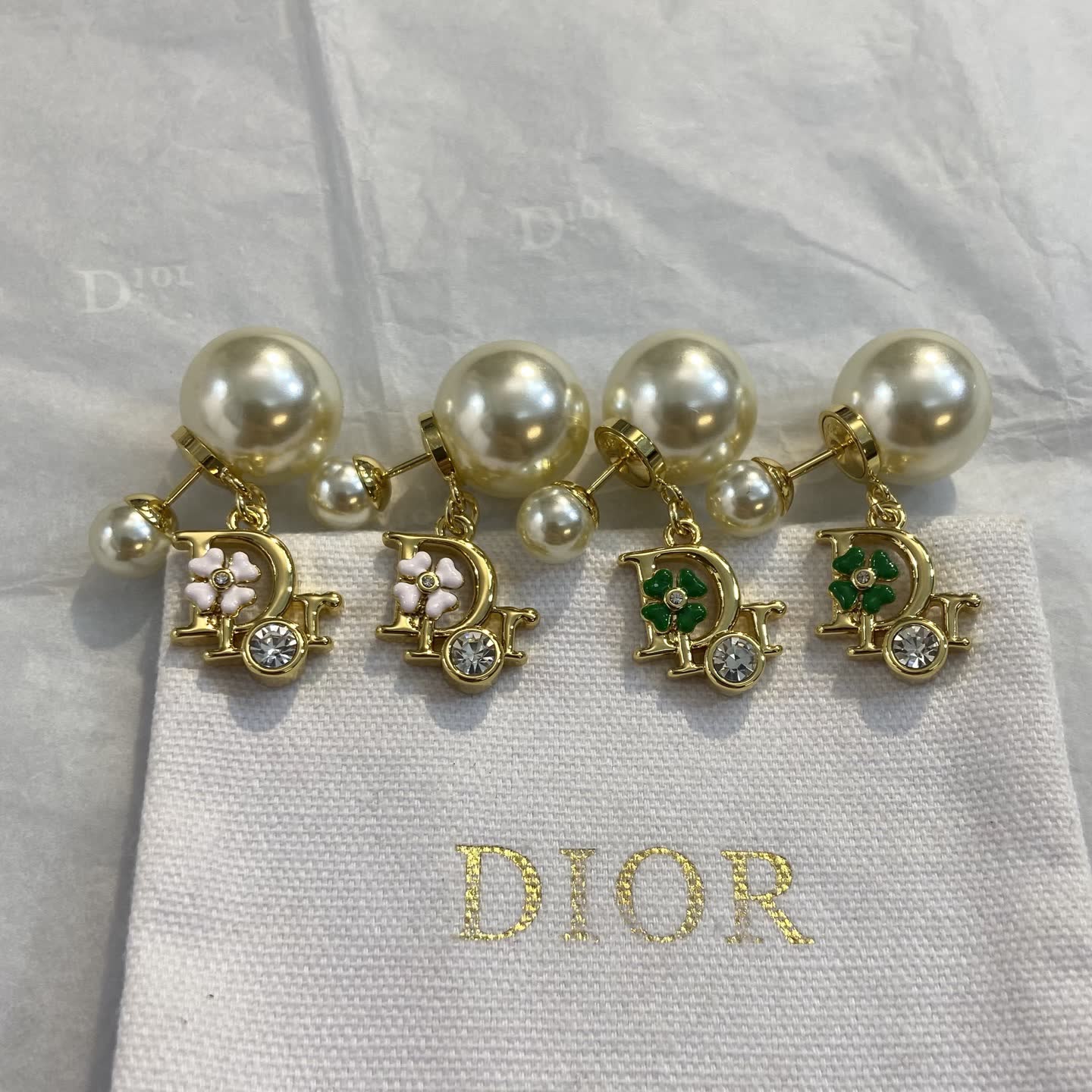 Dior Gold Pearl and Crystal Earrings