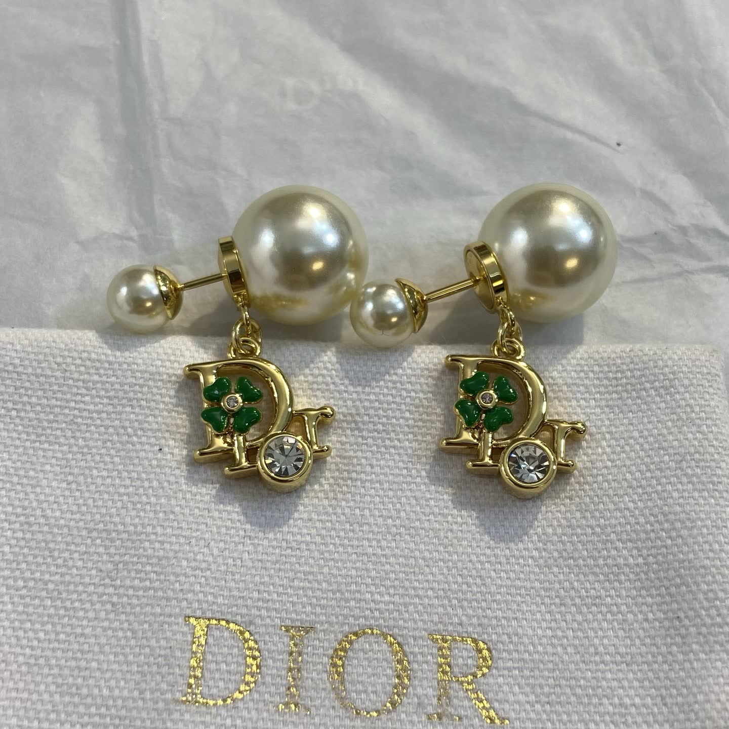 Dior Gold Pearl and Crystal Earrings