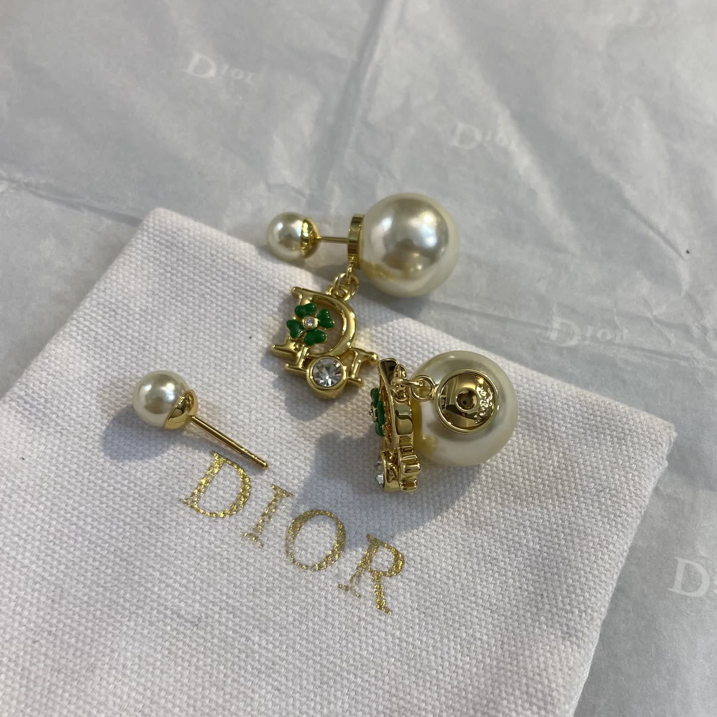 Dior Gold Pearl and Crystal Earrings