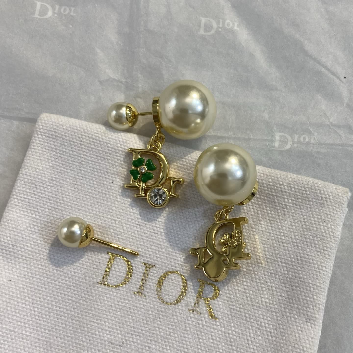 Dior Gold Pearl and Crystal Earrings