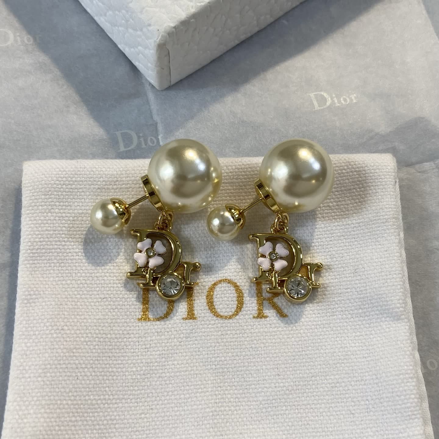 Dior Gold Pearl and Crystal Earrings Dior Gold Pearl and Crystal Earrings