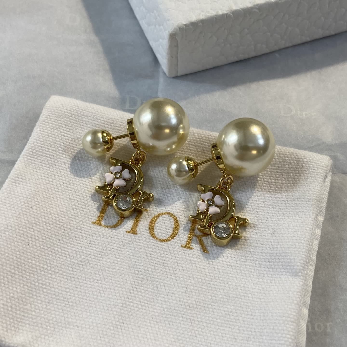 Dior Gold Pearl and Crystal Earrings