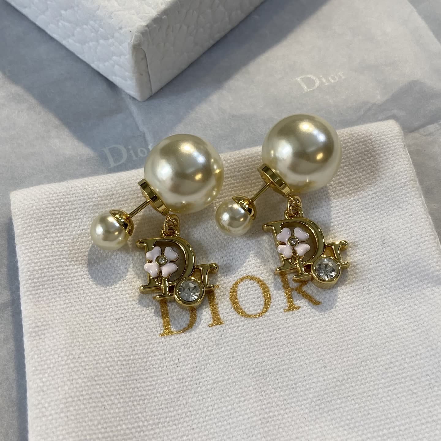 Dior Gold Pearl and Crystal Earrings