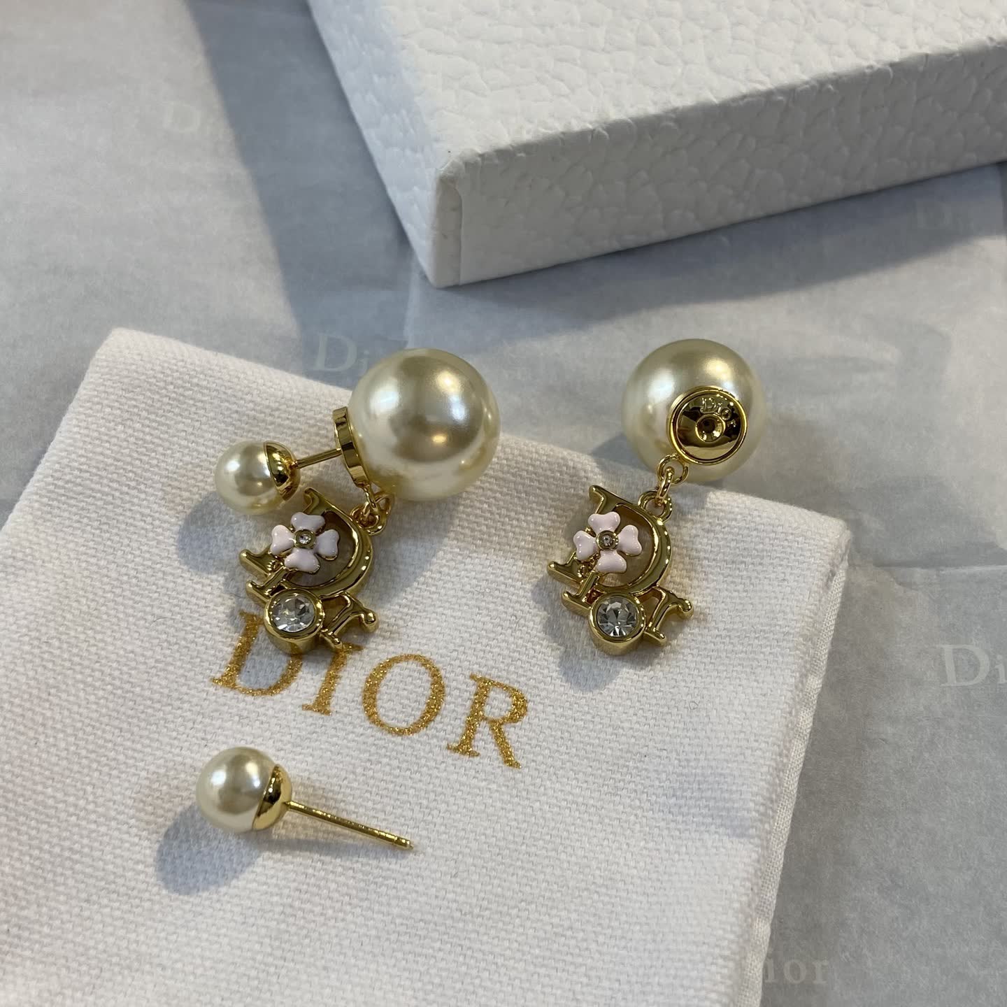 Dior Gold Pearl and Crystal Earrings