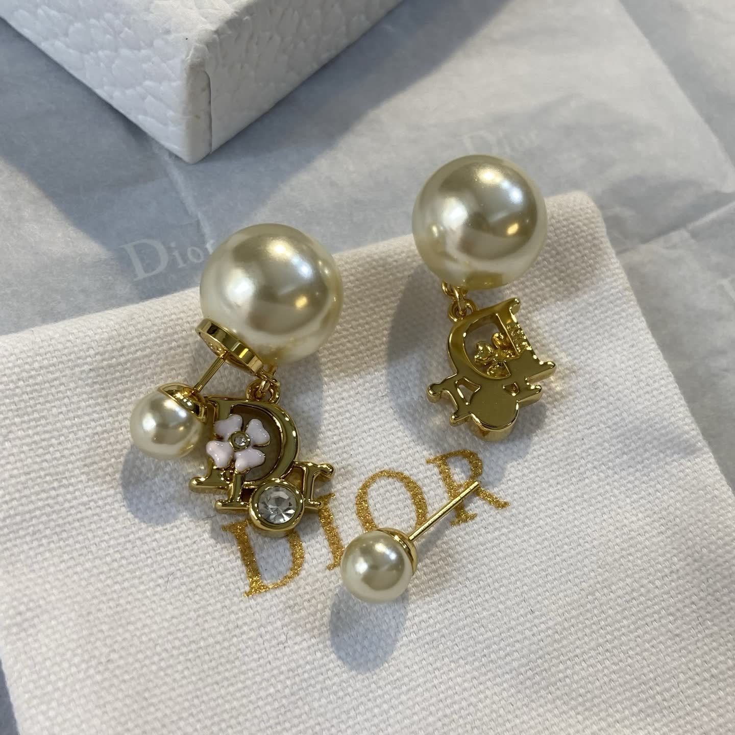 Dior Gold Pearl and Crystal Earrings