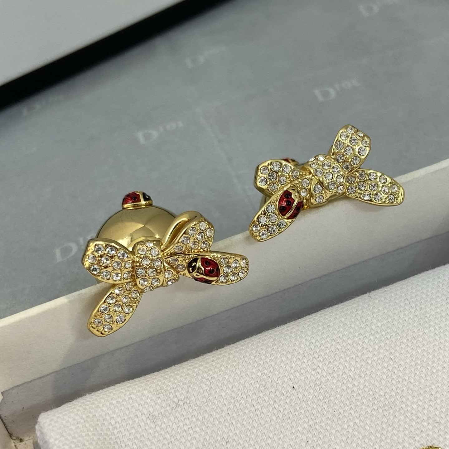 Dior Gold Tone Crystal Butterfly Stud Earrings Dior Gold Tone Crystal Butterfly Stud Earrings