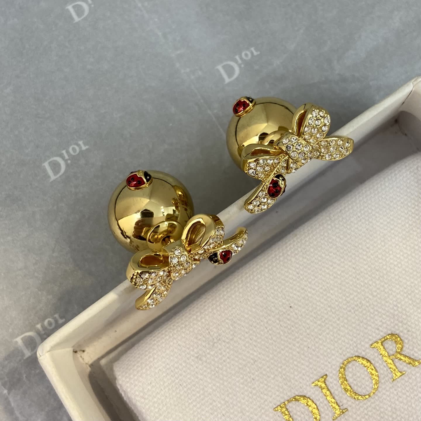 Dior Gold Tone Crystal Butterfly Stud Earrings