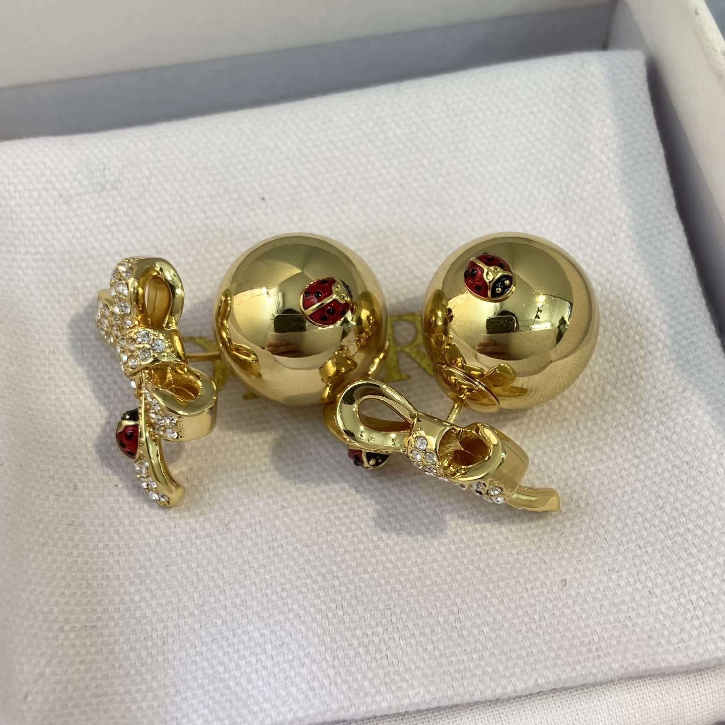 Dior Gold Tone Crystal Butterfly Stud Earrings