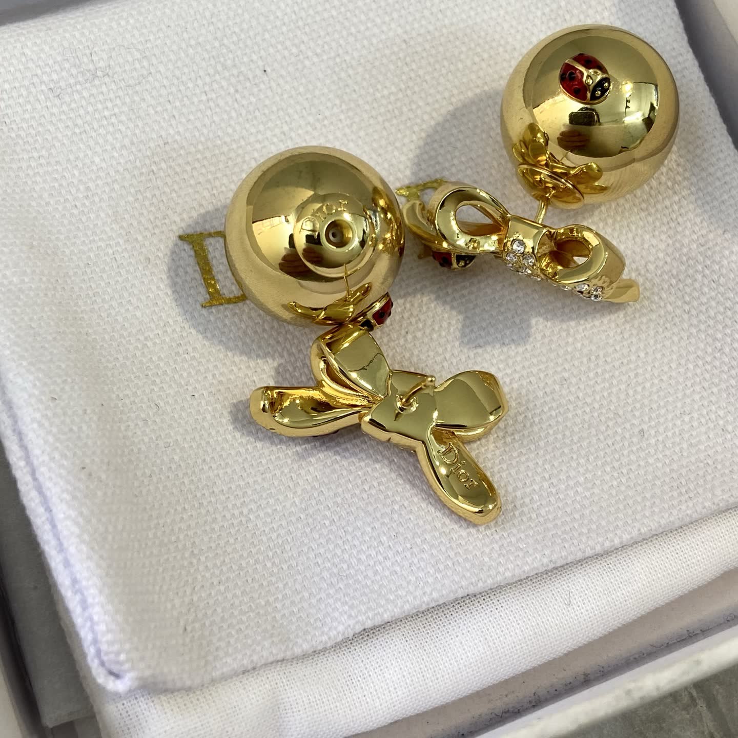 Dior Gold Tone Crystal Butterfly Stud Earrings