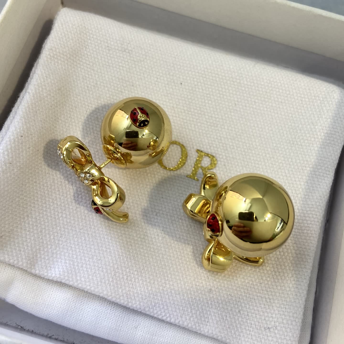 Dior Gold Tone Crystal Butterfly Stud Earrings