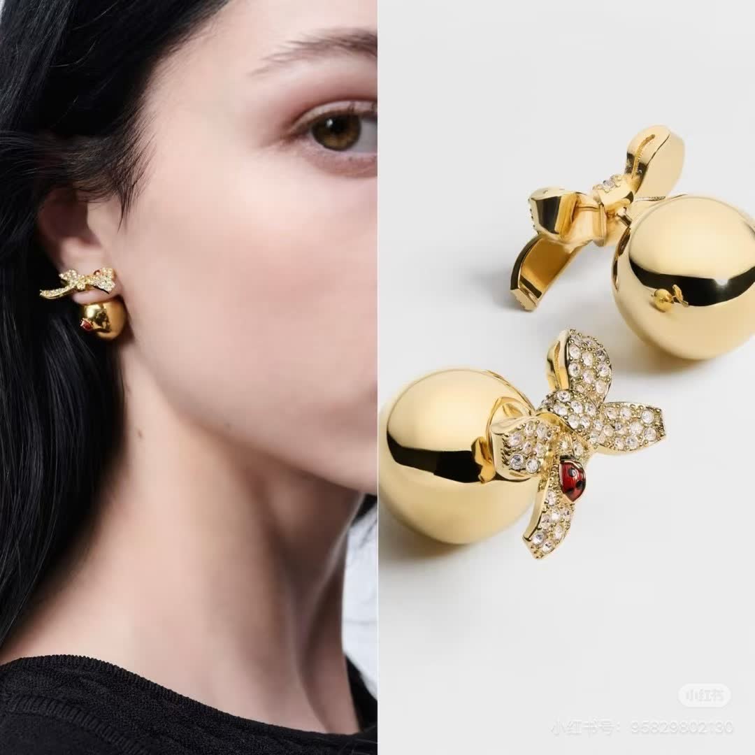 Dior Gold Tone Crystal Butterfly Stud Earrings