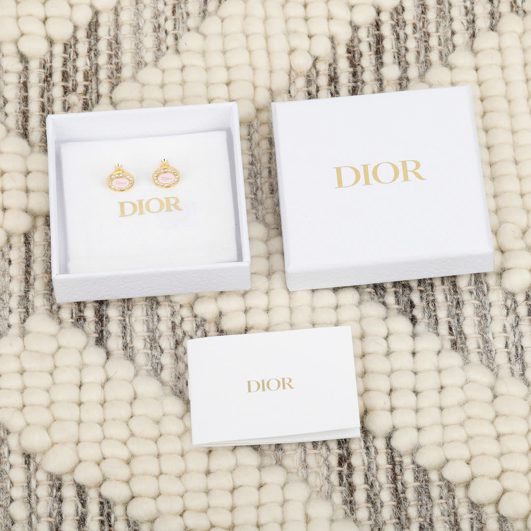 Dior Gold-Tone Earrings with Pink Stones Dior Gold-Tone Earrings with Pink Stones