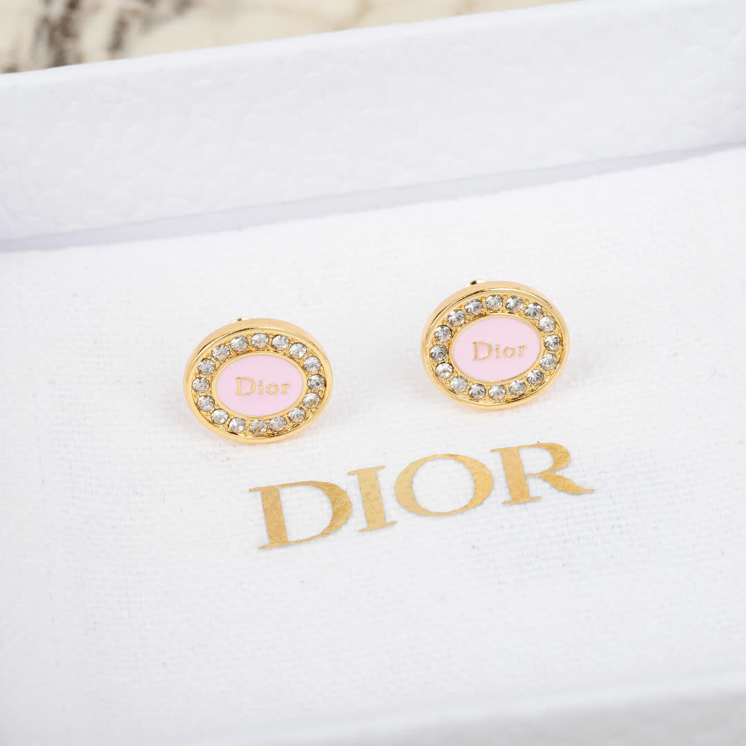 Dior Gold-Tone Earrings with Pink Stones