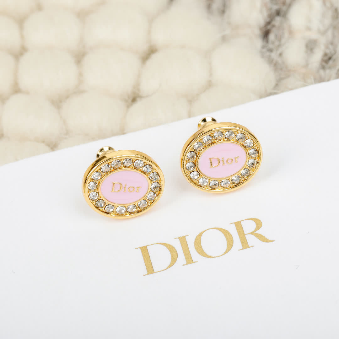Dior Gold-Tone Earrings with Pink Stones