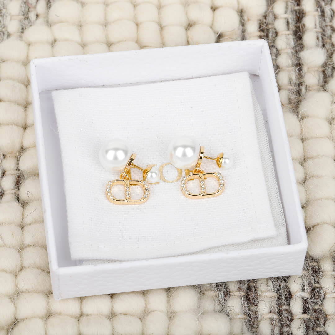 Dior Gold Tone Pearl Stud Earrings