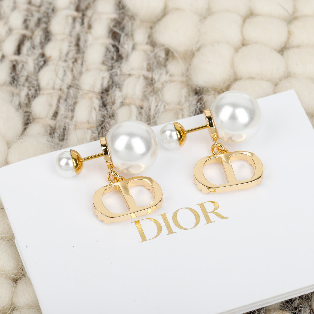 Dior Gold Tone Pearl Stud Earrings