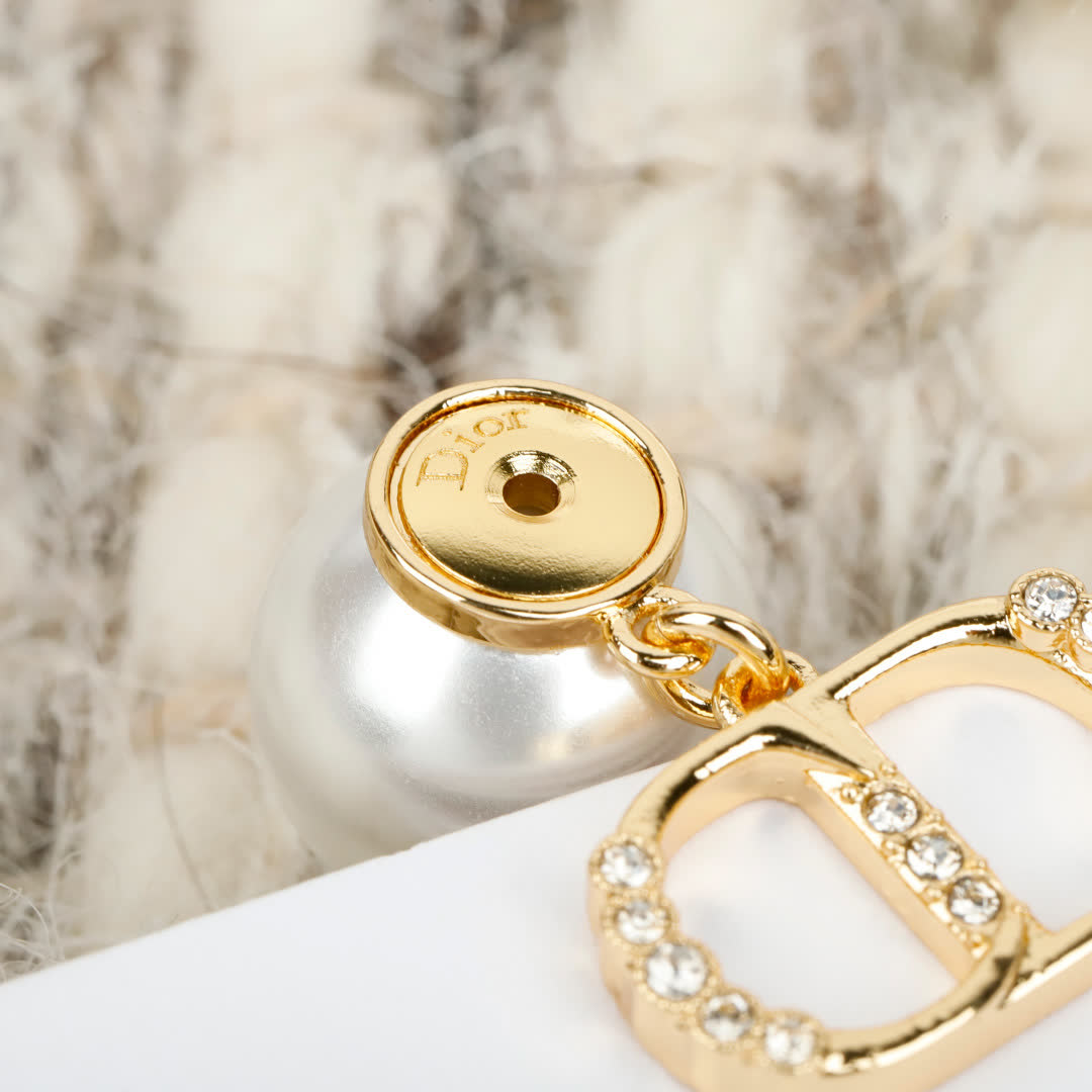 Dior Gold Tone Pearl Stud Earrings