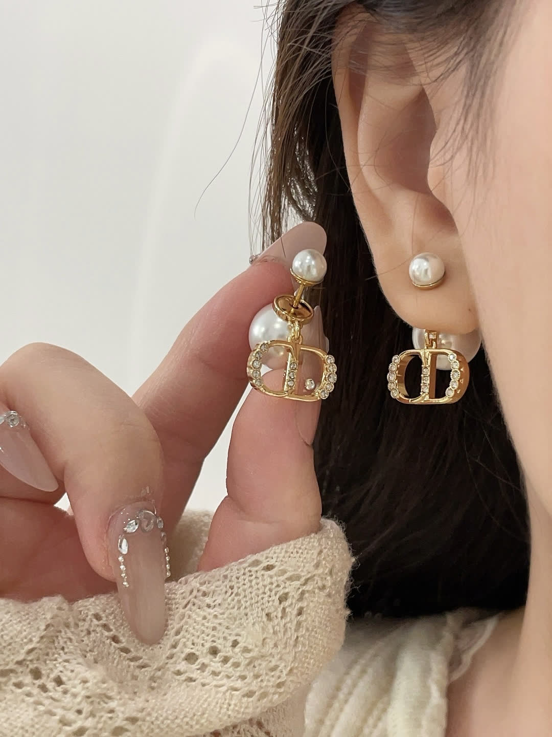 Dior Gold Tone Pearl Stud Earrings