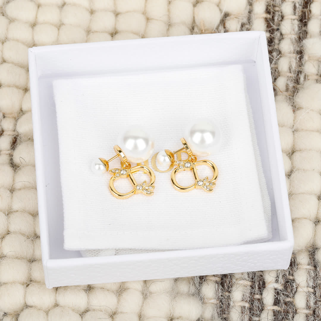 Dior Gold Tone Pearl Stud Earrings