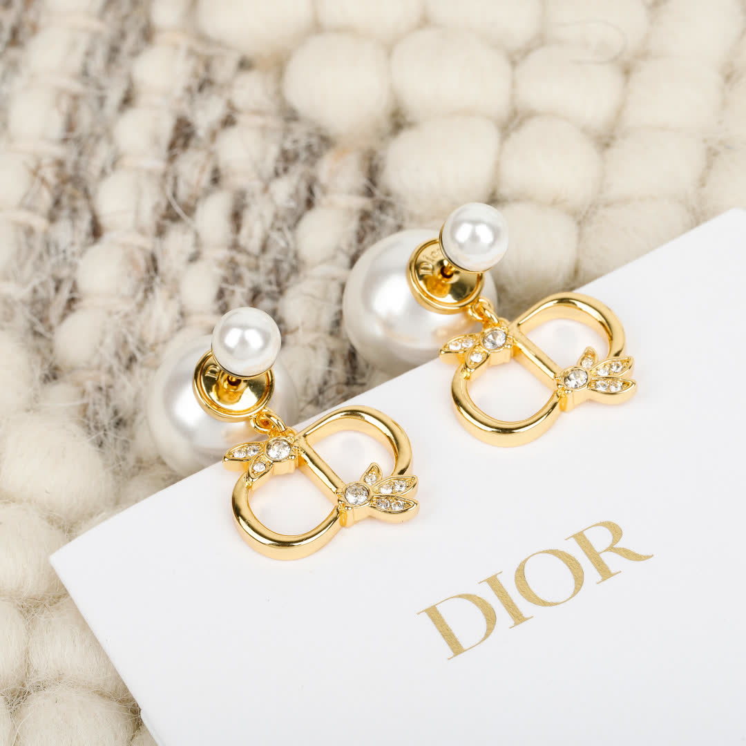Dior Gold Tone Pearl Stud Earrings