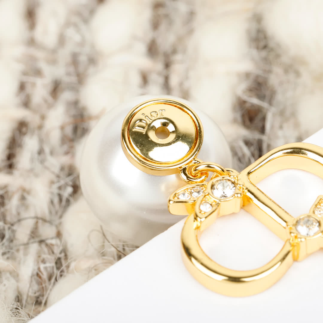 Dior Gold Tone Pearl Stud Earrings