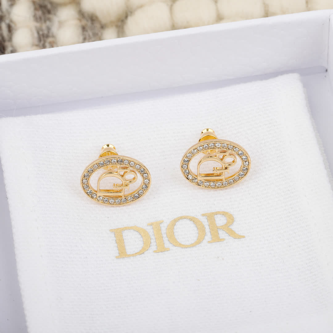 Dior Gold Tone Round Stud Earrings