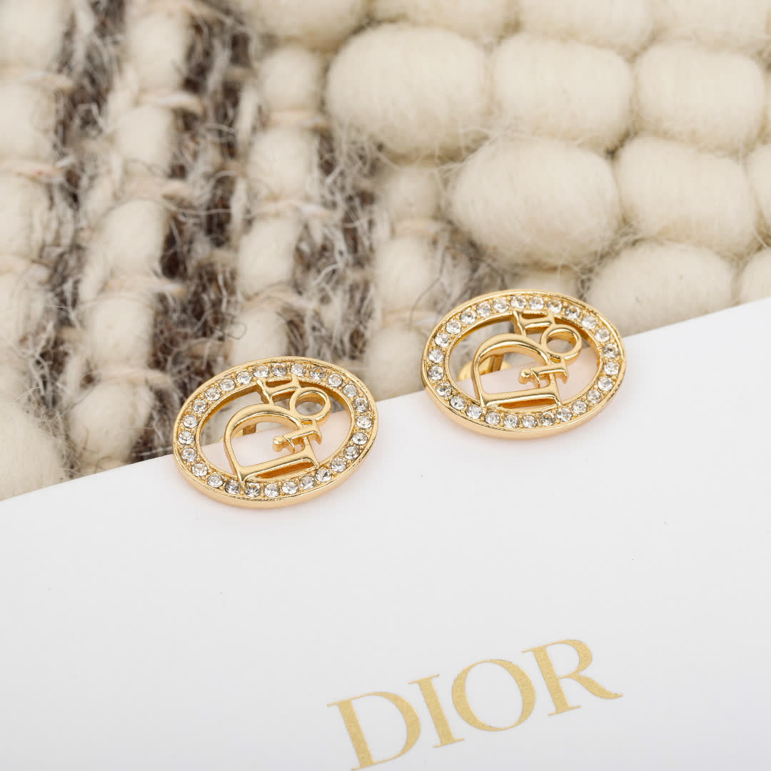 Dior Gold Tone Round Stud Earrings