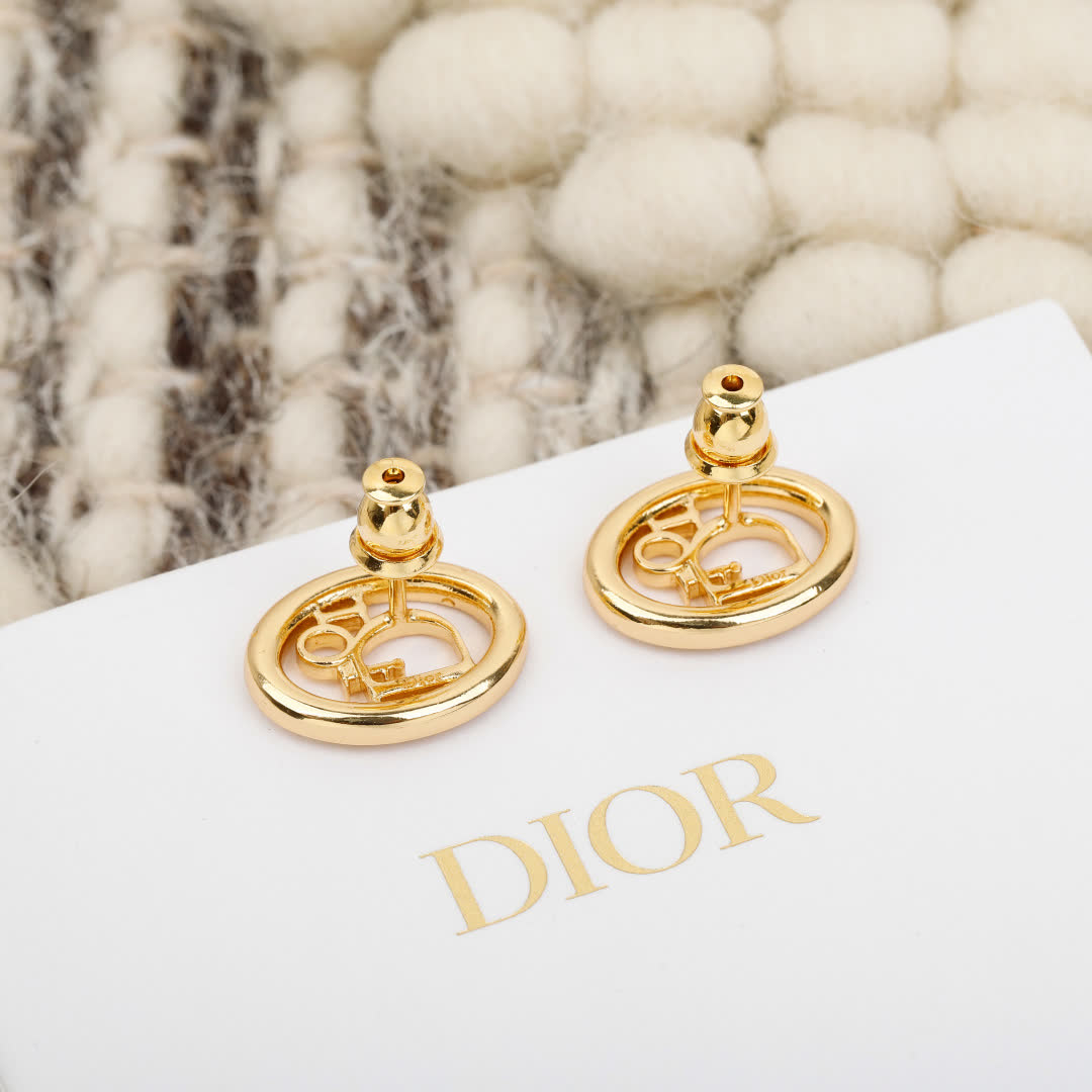 Dior Gold Tone Round Stud Earrings