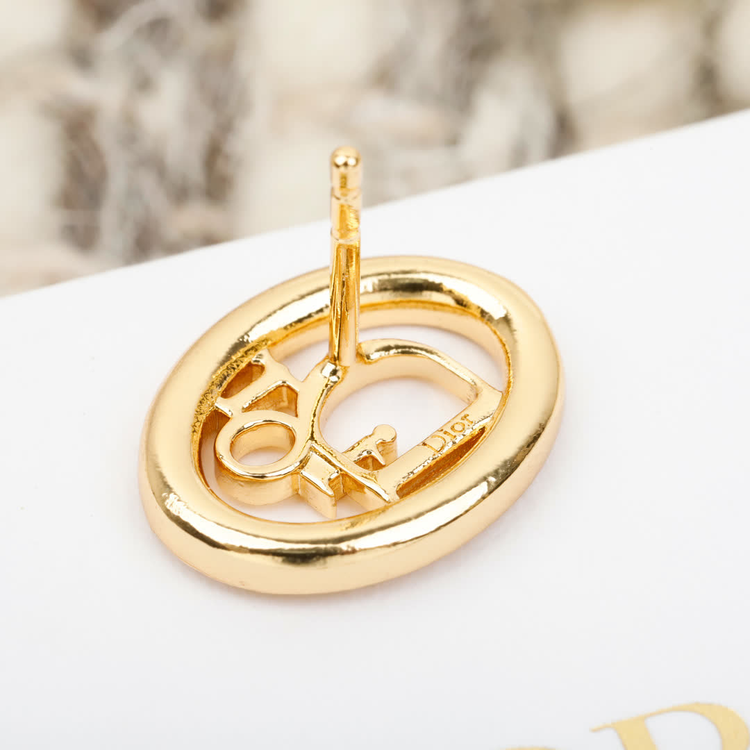 Dior Gold Tone Round Stud Earrings